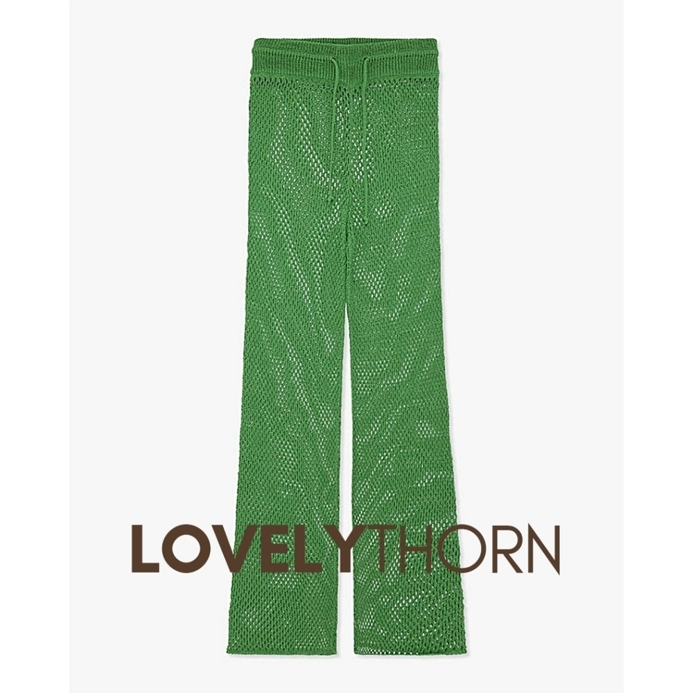 WE WORE WHAT // green crochet drawcord cover-up wide leg Danielle Bernstein - Picture 4 of 10